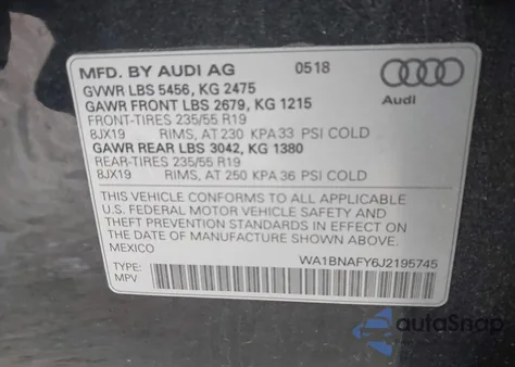 2018 Audi Q5 2.0T Premium/2.0T Tech Premium from USA, damaged, VIN WA1BNAFY6J2195745